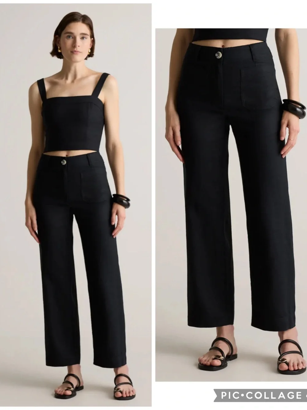 Quince 100% European Linen Patch Pocket Wide Leg Pants Black Size 10